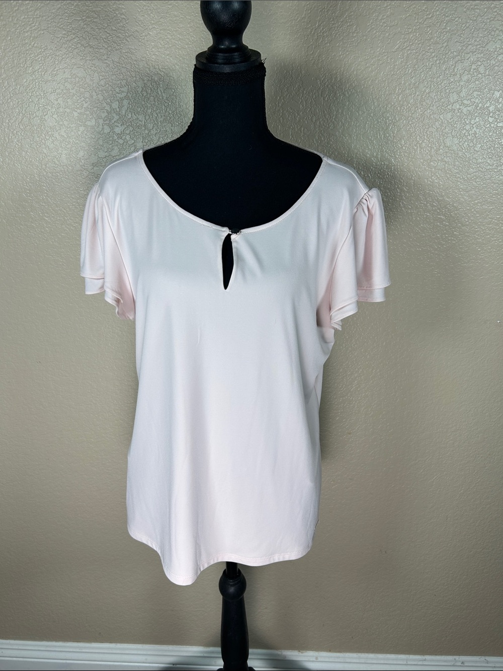 Calvin Klein Soft Plush Keyhole Flutter Sleeve Top Size XL Elegant Blouse